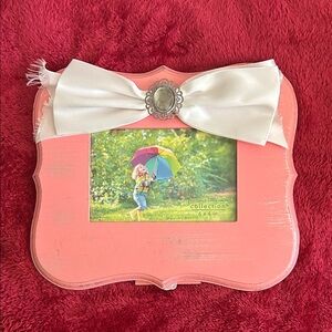 Shabby Chic Picture Frame with White Bow Accent